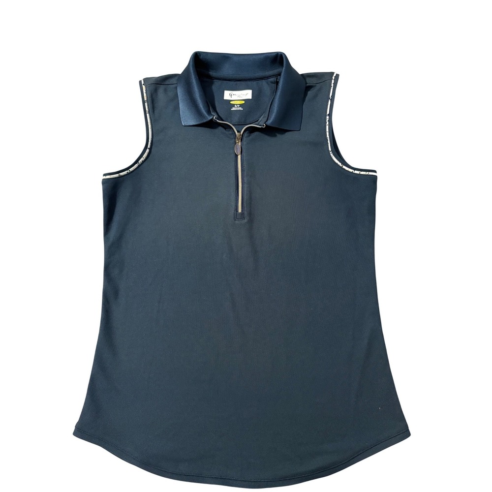 Greg Norman Play Dry Womens Sleeveless‎ Golf Polo Navy Blue Quarter Zip Small